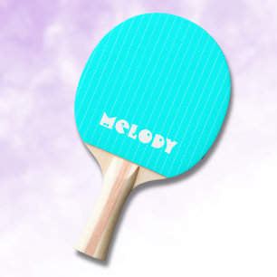 Neon cyaan wit dunne verticale gestreepte naam tafeltennisbatje