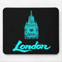 Neon Cyan Londen Big Ben Schets Modern Zwart