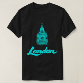 Neon Cyan Londen Big Ben Schets Modern Zwart T-shirt