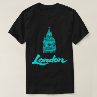 Neon Cyan Londen Big Ben Schets Modern Zwart T-shirt