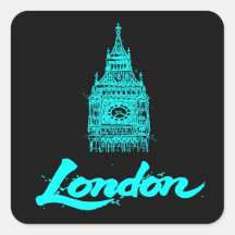 Neon Cyan Londen Big Ben Schets Modern Zwart