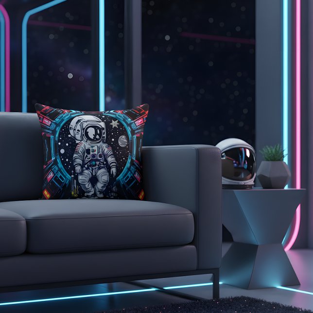 Neon Cyber Astronaut Kussen (Creator heeft geüpload)