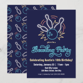 Neon Cyber Bowling Birthday Uitnodiging