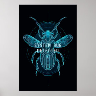 Neon Cyber Bug Gedetecteerd IT Programmeur Humor Poster