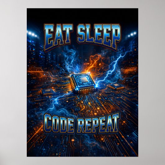 Neon Cyber CPU Tech Grafisch Poster (Voorkant)