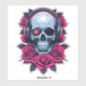 Neon Cyber Death Skull en Rozen Sticker (Vel)