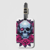 Neon Cyber Death Skull en Rozen Wit Bagagelabel (Voorkant (verticaal))