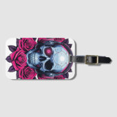 Neon Cyber Death Skull en Rozen Wit Bagagelabel (Voorkant (horizontaal))