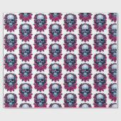 Neon Cyber Death Skull en Rozen Wit Cadeaupapier (Vlak)