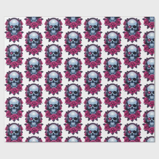 Neon Cyber Death Skull en Rozen Wit Cadeaupapier (Vlak)