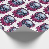 Neon Cyber Death Skull en Rozen Wit Cadeaupapier (Hoek)