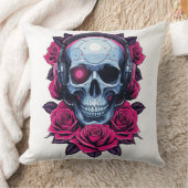 Neon Cyber Death Skull en Rozen Wit Kussen (Deken)