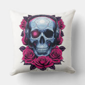 Neon Cyber Death Skull en Rozen Wit Kussen (Achterkant)