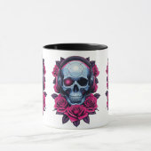 Neon Cyber Death Skull en Rozen Wit Mok (Midden)