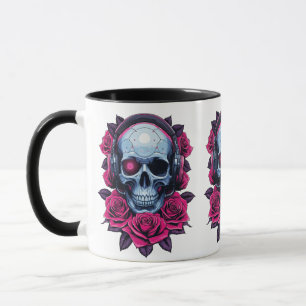 Neon Cyber Death Skull en Rozen Wit Mok