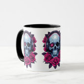 Neon Cyber Death Skull en Rozen Wit Mok (Voorkant links)