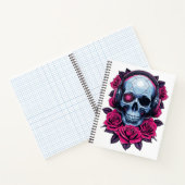 Neon Cyber Death Skull en Rozen Wit Notitieboek (Binnen)