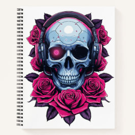 Neon Cyber Death Skull en Rozen Wit Notitieboek