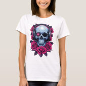Neon Cyber Death Skull en Rozen Wit T-shirt (Voorkant)