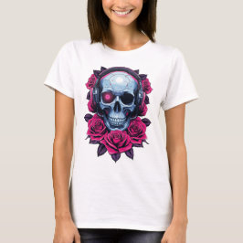 Neon Cyber Death Skull en Rozen Wit T-shirt