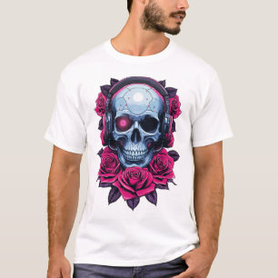 Neon Cyber Death Skull en Rozen Wit T-shirt