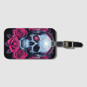 Neon Cyber Death Skull en Rozen Zwart Bagagelabel (Voorkant (horizontaal))