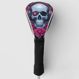 Neon Cyber Death Skull en Rozen Zwart Golfheadcover