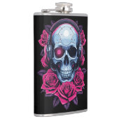 Neon Cyber Death Skull en Rozen Zwart Heupfles (Rechts)