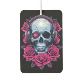 Neon Cyber Death Skull en Rozen Zwart Luchtverfrisser
