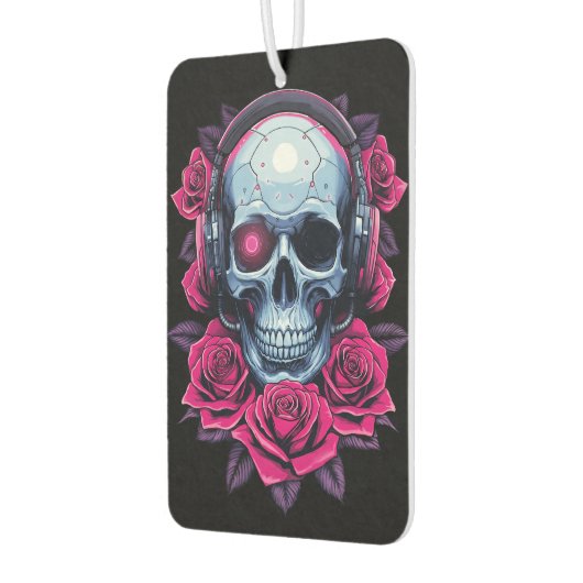 Neon Cyber Death Skull en Rozen Zwart Luchtverfrisser (Links)