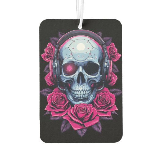 Neon Cyber Death Skull en Rozen Zwart Luchtverfrisser (Achterkant)