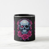 Neon Cyber Death Skull en Rozen Zwart Mok (Midden)