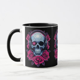 Neon Cyber Death Skull en Rozen Zwart Mok