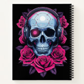 Neon Cyber Death Skull en Rozen Zwart Notitieboek (Achterkant)