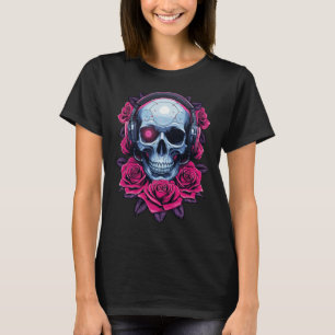 Neon Cyber Death Skull en Rozen Zwart T-shirt