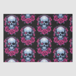 Neon Cyber Death Skull en Rozen Zwart Tissuepapier
