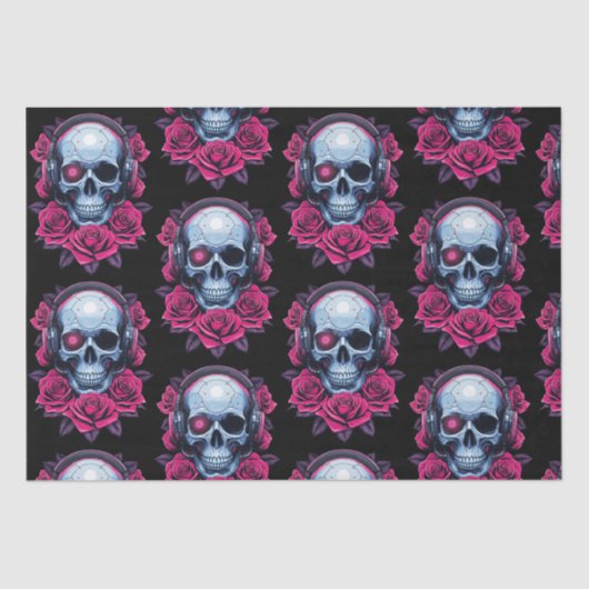 Neon Cyber Death Skull en Rozen Zwart Tissuepapier (Voorkant)