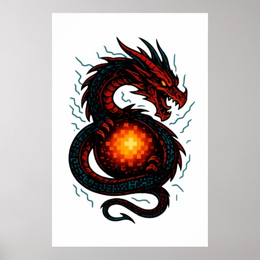 Neon Cyber Dragon Coil – Futuristic Fantasy Poster (Voorkant)