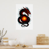 Neon Cyber Dragon Coil – Futuristic Fantasy Poster (Keuken)