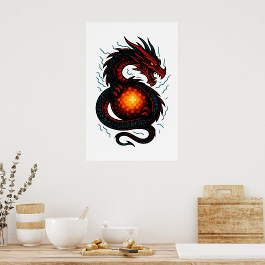 Neon Cyber Dragon Coil – Futuristic Fantasy Poster (Keuken)