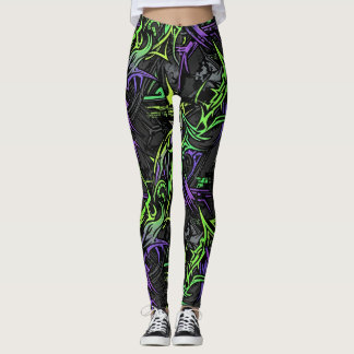 Neon Cyber: Elektrisch Groen en Paars Leggings