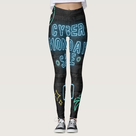 Neon Cyber Glow Leggings - Zwart & Blauw Vibes (Voorkant)