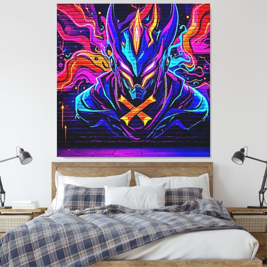 Neon Cyber Guardian Art Canvas Afdruk (Insitu (Slaapkamer))