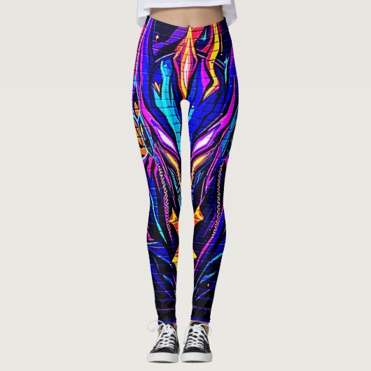 Neon Cyber Guardian Art Leggings (Voorkant)