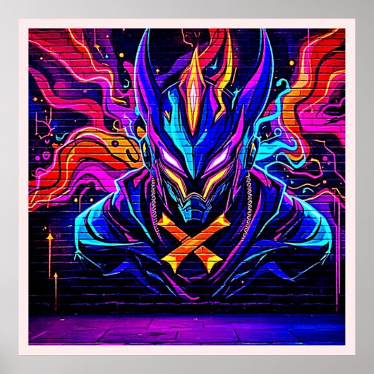 Neon Cyber Guardian Art Poster (Voorkant)