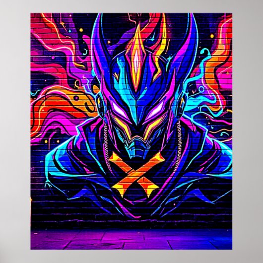 Neon Cyber Guardian Art Poster (Voorkant)