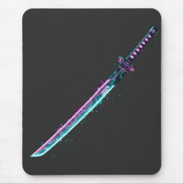 Neon Cyber-Katana: Digital Blade Tech mousepad Muismat