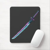 Neon Cyber-Katana: Digital Blade Tech muismat (Met muis)