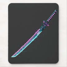 Neon Cyber-Katana: Digital Blade Tech muismat