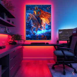 Neon Cyber Knight op een gloeiend paard - Futurist Poster